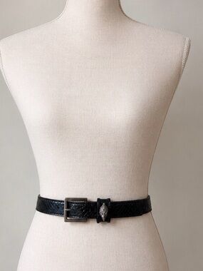 Kurt Geiger Black Textured Leather Belt with Silver Buckle